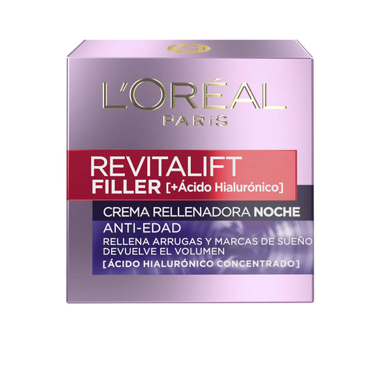 L'Oreal Paris Revitalift Filler Creme Noturno Revitalizante com Ácido Hialurônico, embalagem de 50 ml para antienvelhecimento