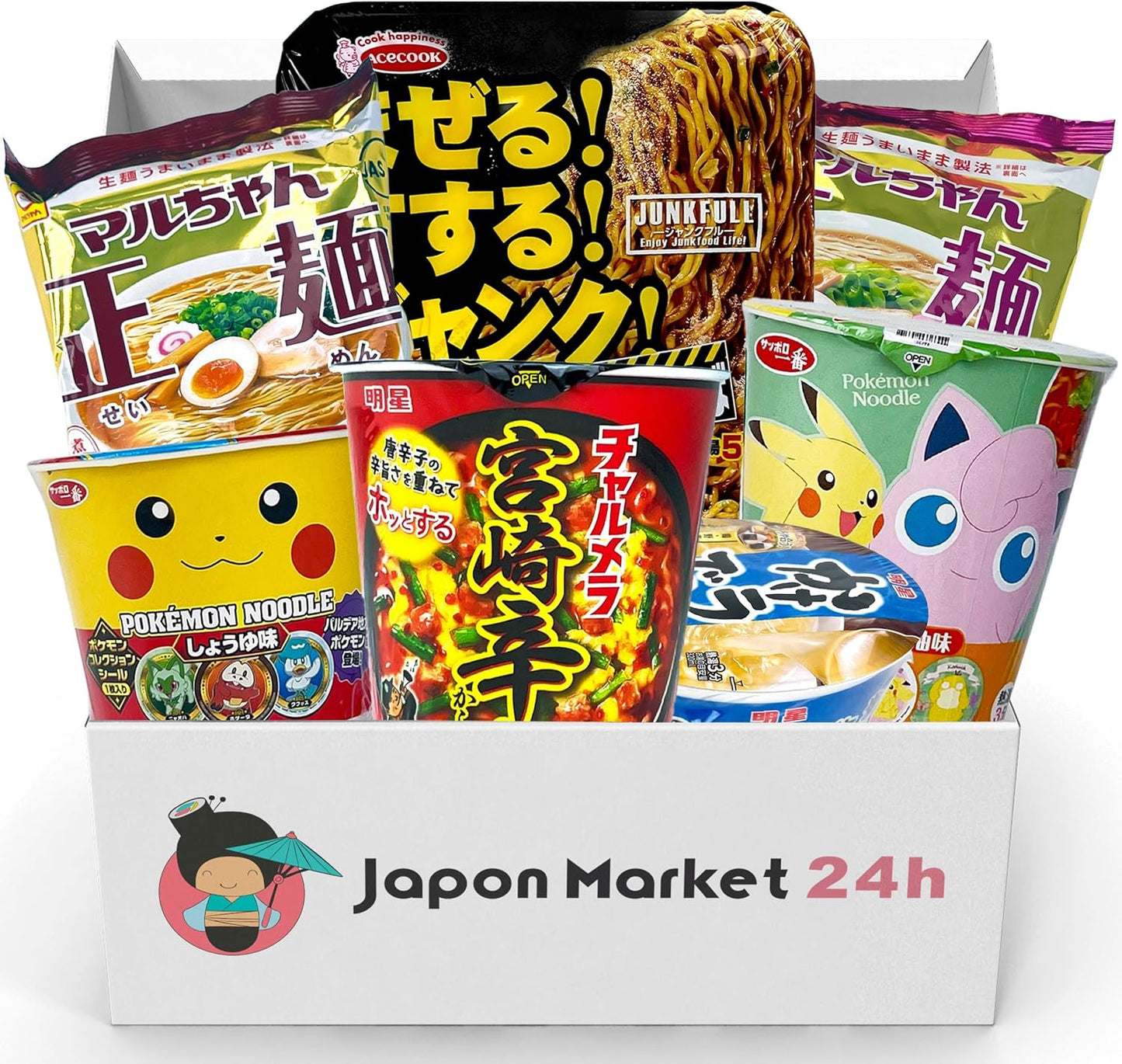 Pacote de 7 Noodles Japoneses Online Autenticos importados do Japão com variedade de sabores e personagens
