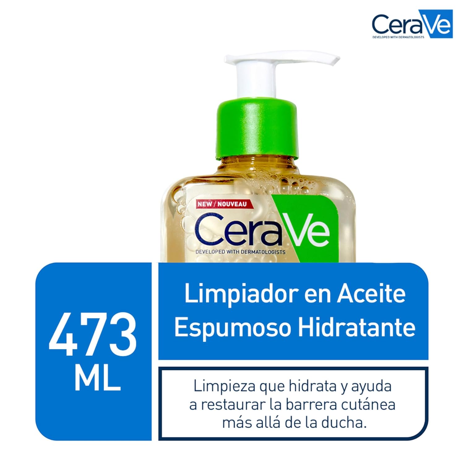 Óleo de limpeza espumante CeraVe 473 ml para pele normal e seca, com ácido hialurônico, ideal para rosto e corpo