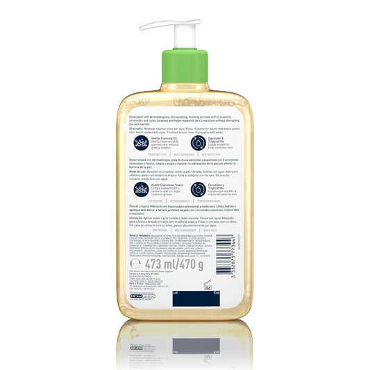 Óleo de limpeza espumante CeraVe 473 ml, ideal para pele normal e seca, com ácido hialurônico