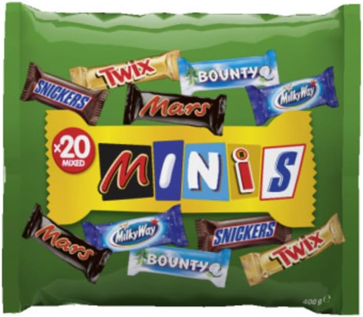 Pack de chocolates Mars 400g com variedades Twix, Snickers, Milkyway e Bounty, ideal para amantes de doces.
