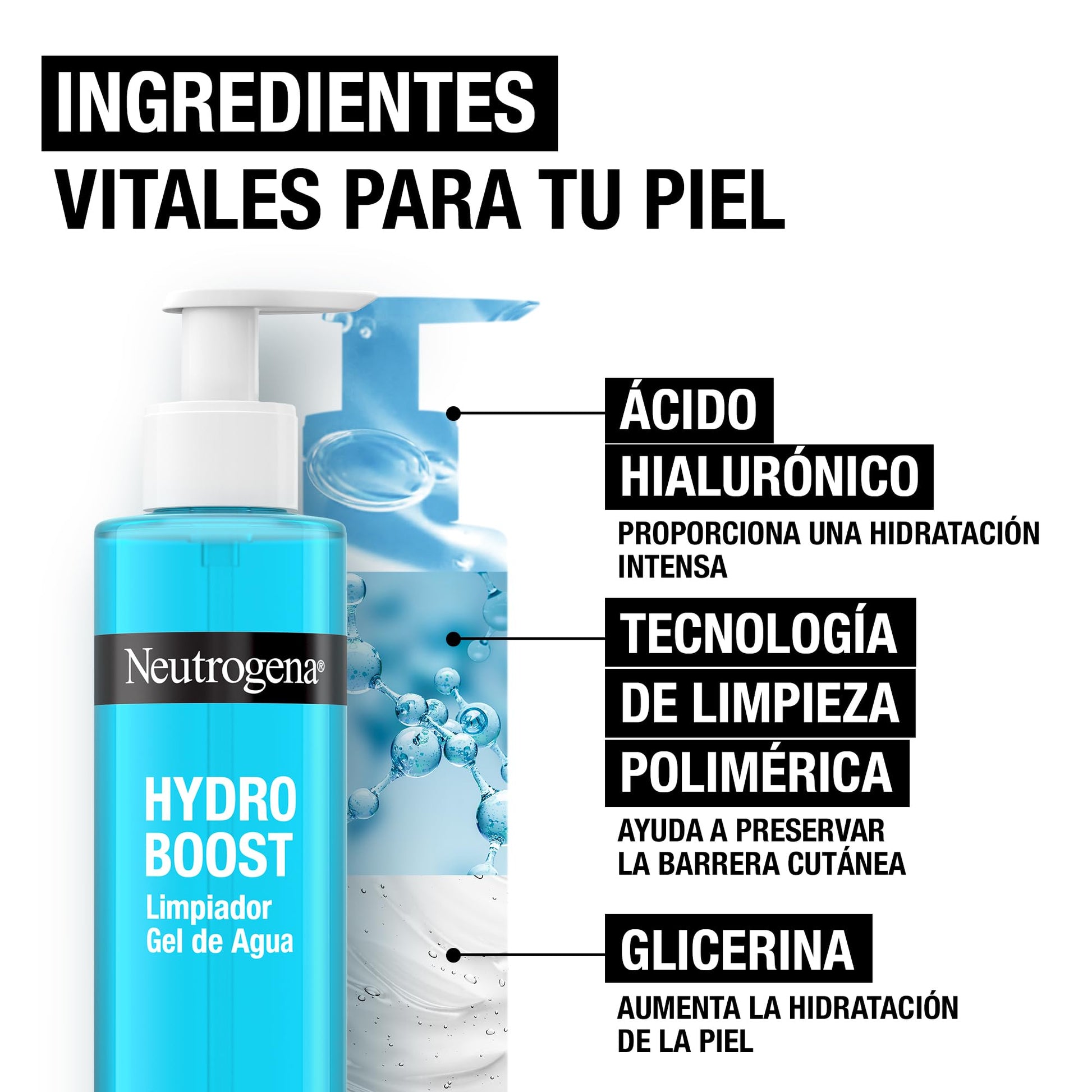 Gel de limpeza facial Neutrogena Hydro Boost 200 ml, removedor de maquiagem Neutrogena Hydro Boost para todos os tipos de pele