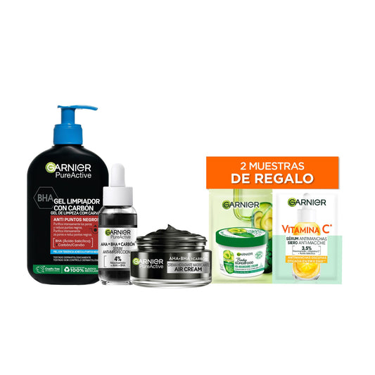 Pacote Garnier Pure Active rotina anti-imperfeicoes com niacinamida Garnier, inclui gel de limpeza e creme hidratante