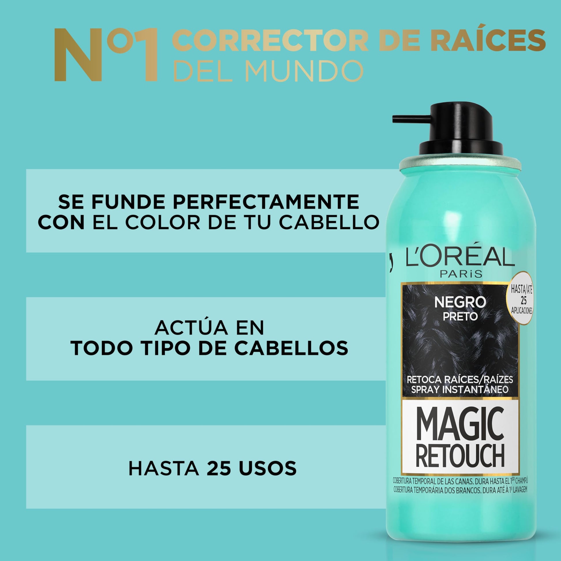Spray retoca raízes L'Oreal com cor negro para esconder cabelos grisalhos até 25 usos
