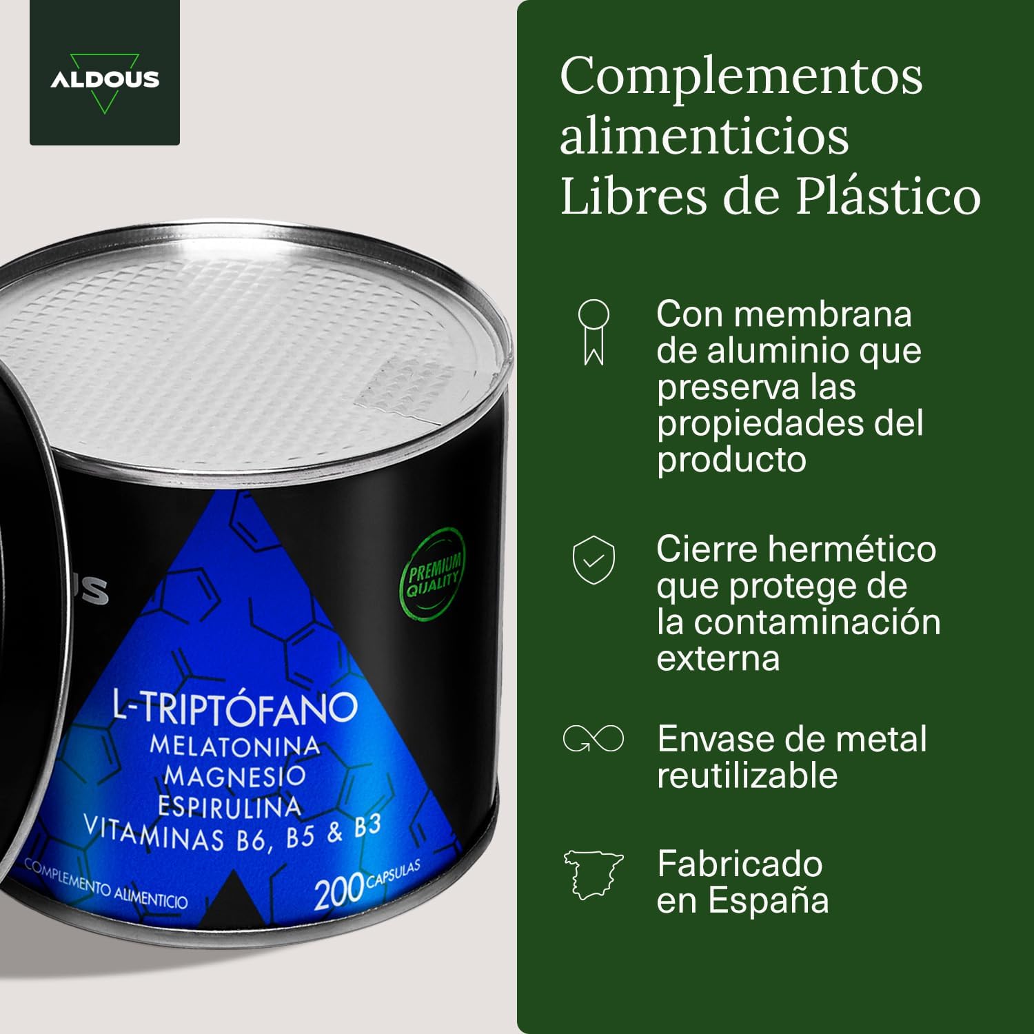 Suplemento de melatonina e magnesio - Triptófano Aldous Labs com 200 cápsulas para sono e descanso