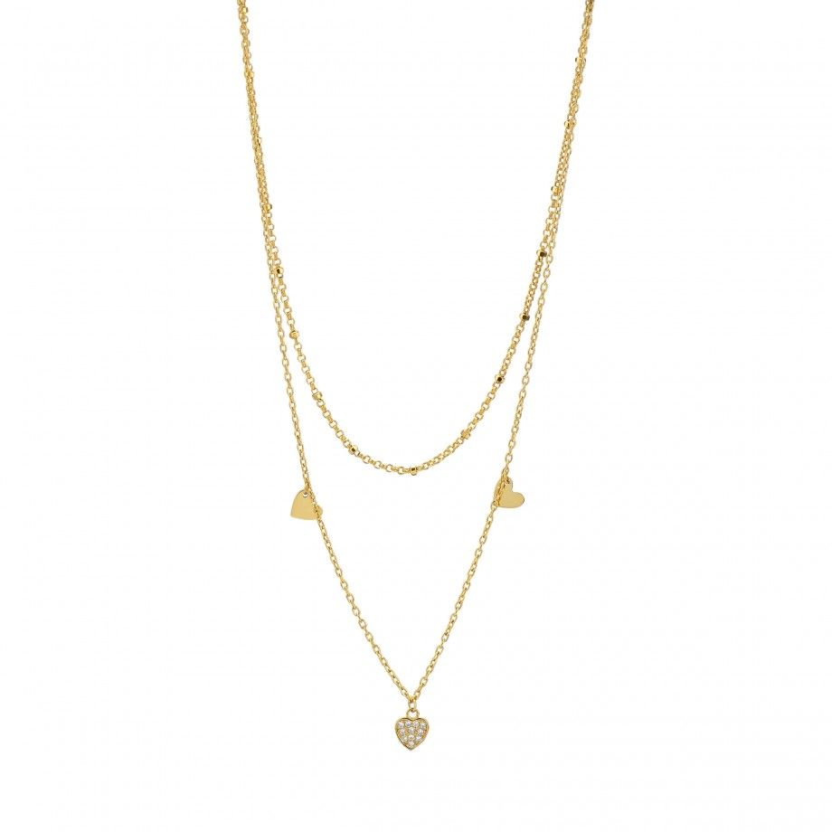 Colar Duplo Corações - Dourado Carmo Joalheiros
