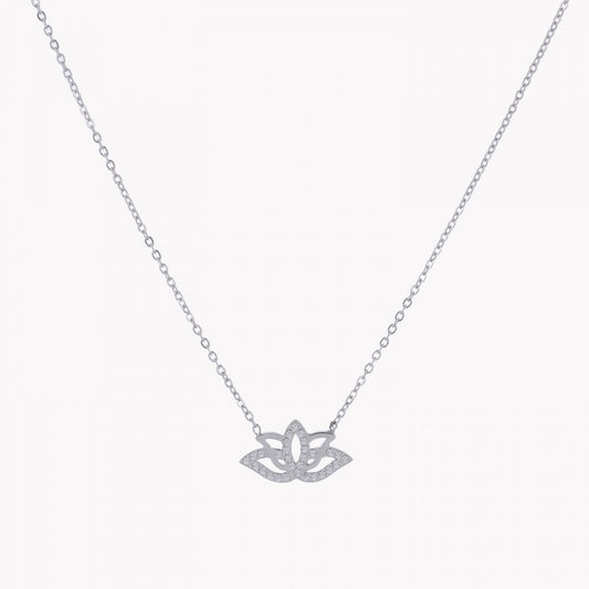 Collar flor de loto de acero y circonitas 