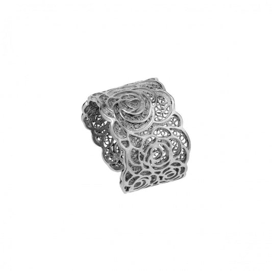 Topázio 1874 anel filigrana ajustável em prata com desenho floral intrincado ideal para uso diário e presente