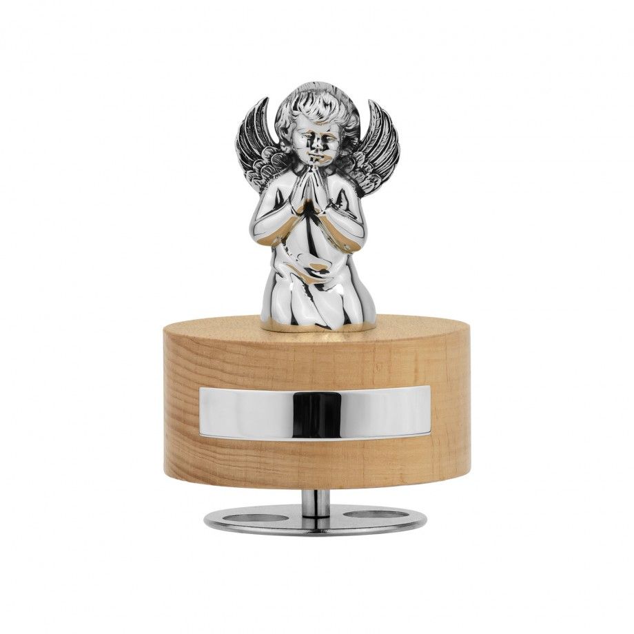 Caixa de música anjo topázio Topázio 1874 em madeira natural com anjo prateado decorativo para joias