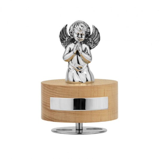 Caixa de música anjo topázio Topázio 1874 em madeira natural com anjo prateado decorativo para joias