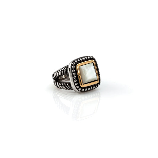Anillo Acero - Nácar Cuadrado
