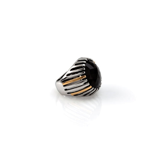 Anillo Acero - Piedra Circular Negra