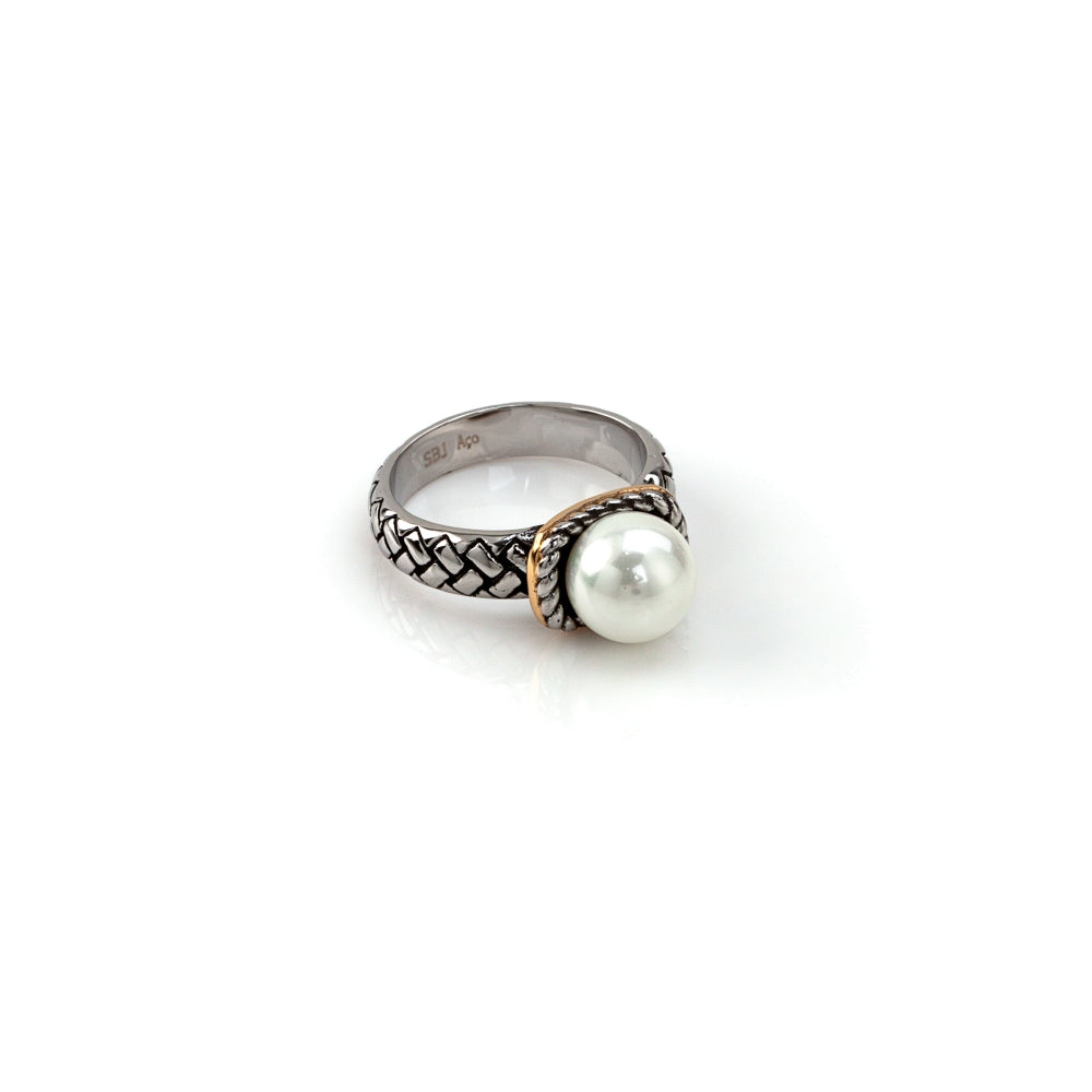Anillo de Acero - Perla Solitaria