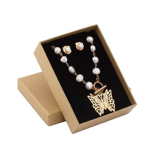 Conjunto de 2 joyas de acero - Mariposa y Perla