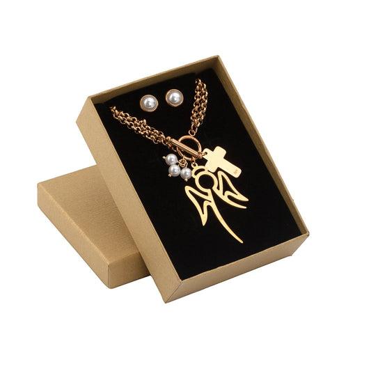 Conjunto de 2 joyas de acero - Ángel y Cruz