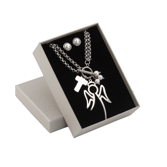 Conjunto de 2 joyas de acero - Ángel y Cruz