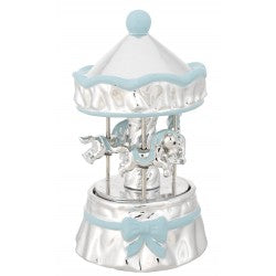 Carrusel Caballos de Porcelana con música - Bañado en Plata - ¡Con packaging incluido!