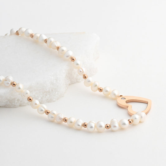 Collar acero perla corazón