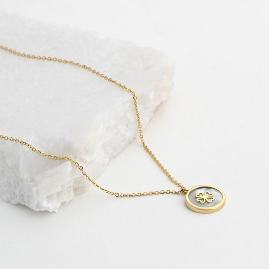 Collar de acero con nácar y trébol 