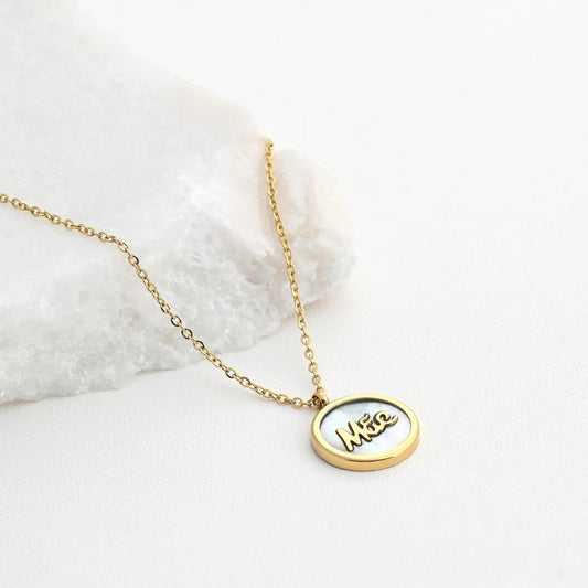 Collar de acero con nácar y palabra MADRE 