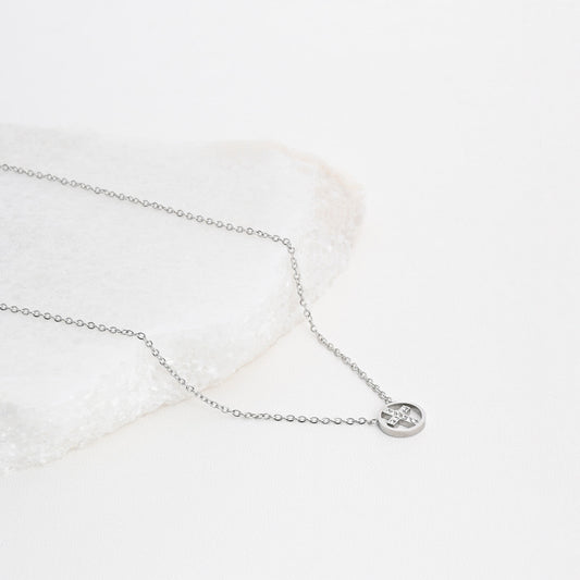 Collar cruz de acero con diamantes 