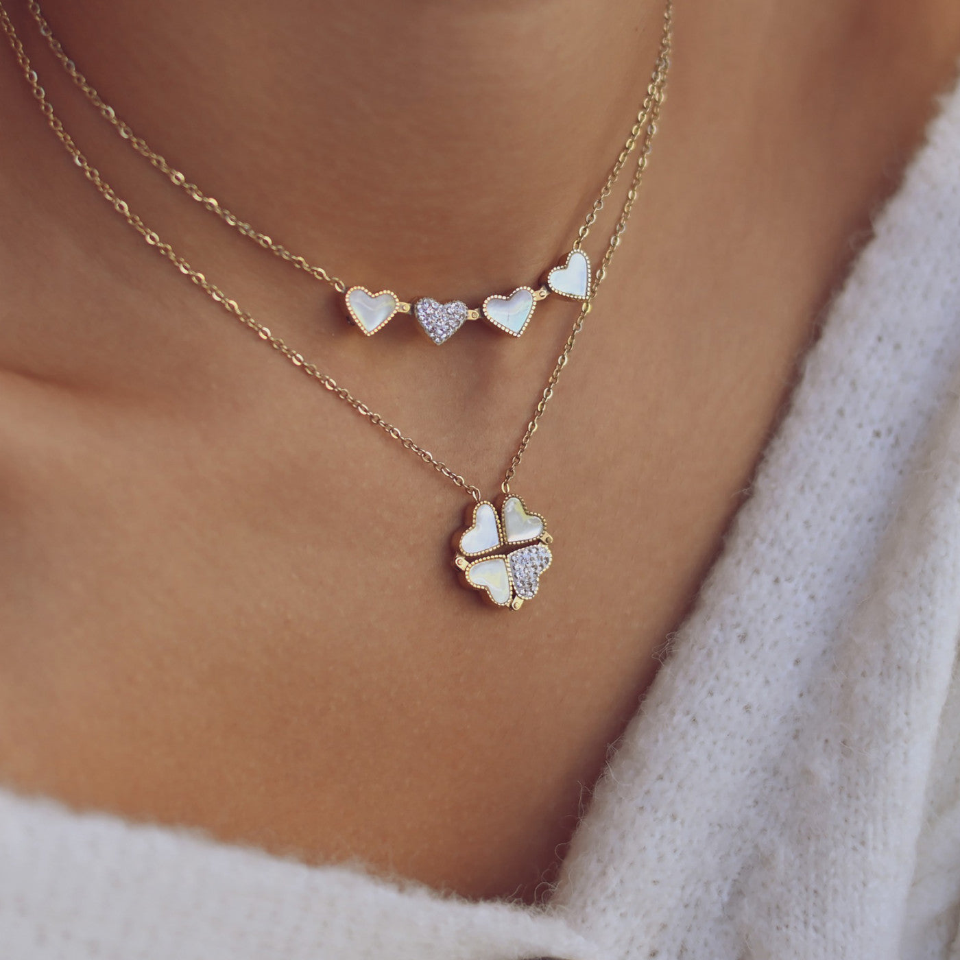 Collar de acero trébol y corazón - 2 en 1