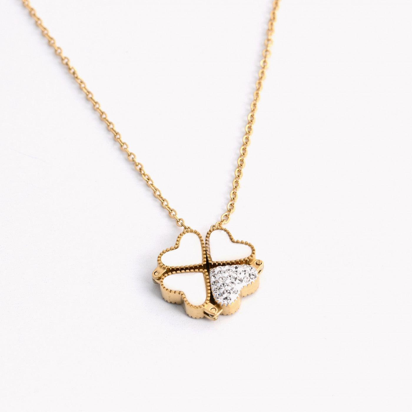 Collar de acero trébol y corazón - 2 en 1