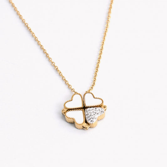 Collar de acero trébol y corazón - 2 en 1