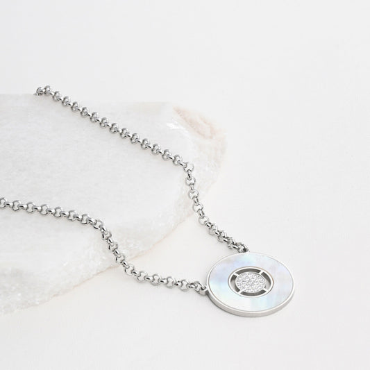 Collar de acero nácar y circonitas