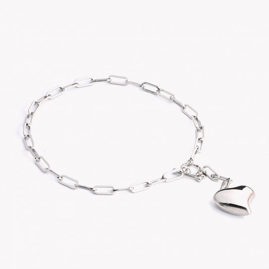 Collar de acero con eslabones y corazón lleno